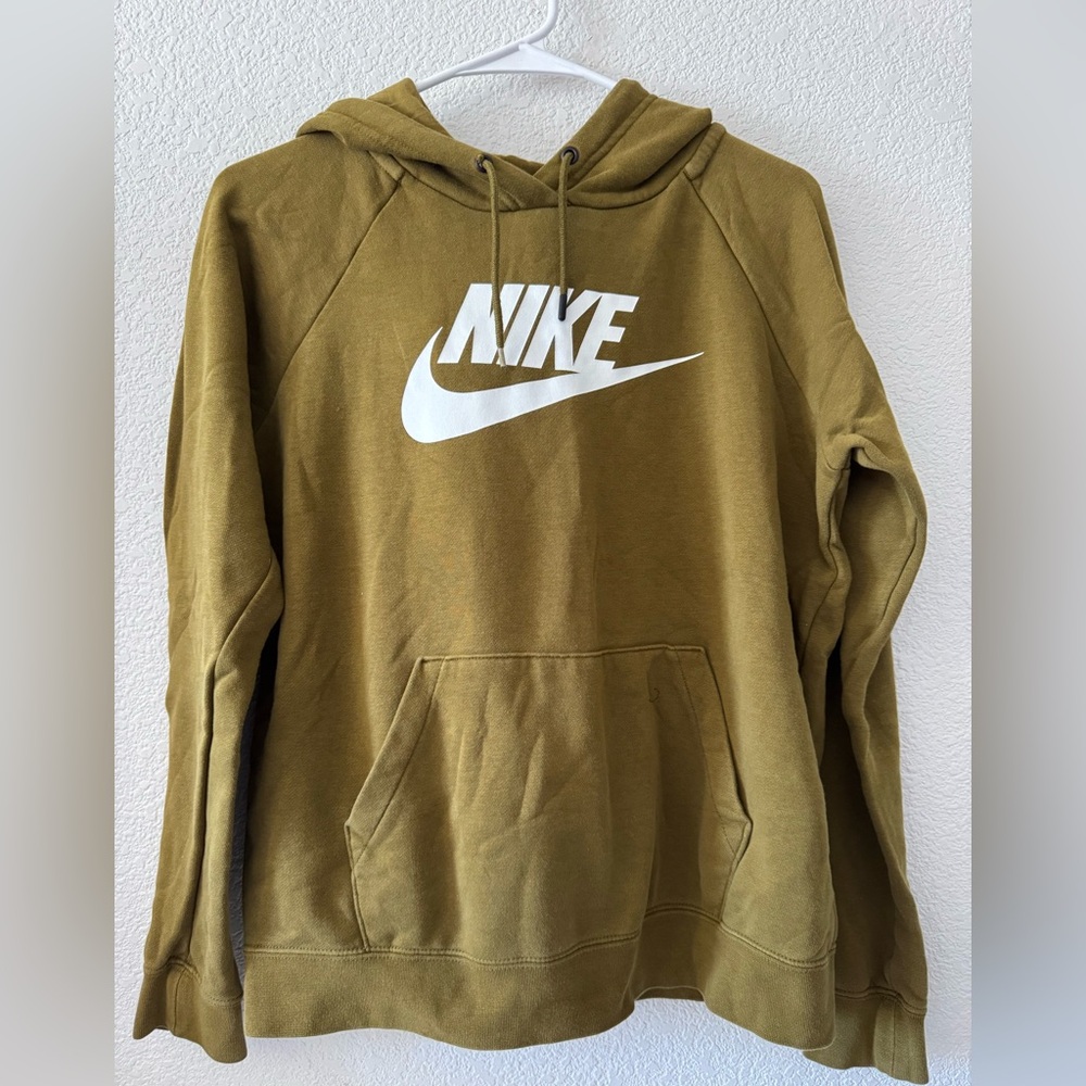 Nike Olive Green Crewneck Hoodie with White Logo